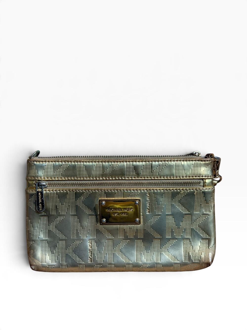 Michael Kors Jet Set Gold Mirror Metallic MK Logo Wristlet